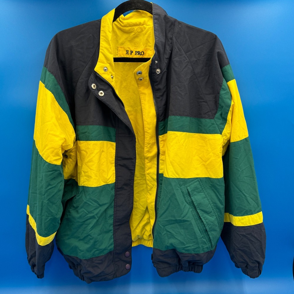 Reversible EP PRO Mens Colorblock Track Jacket Zip Up Black Yellow‎ Green Lined